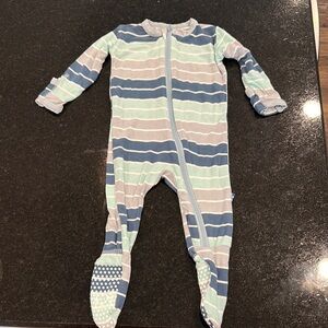 Kickee Pants Blue and Green Striped Footies